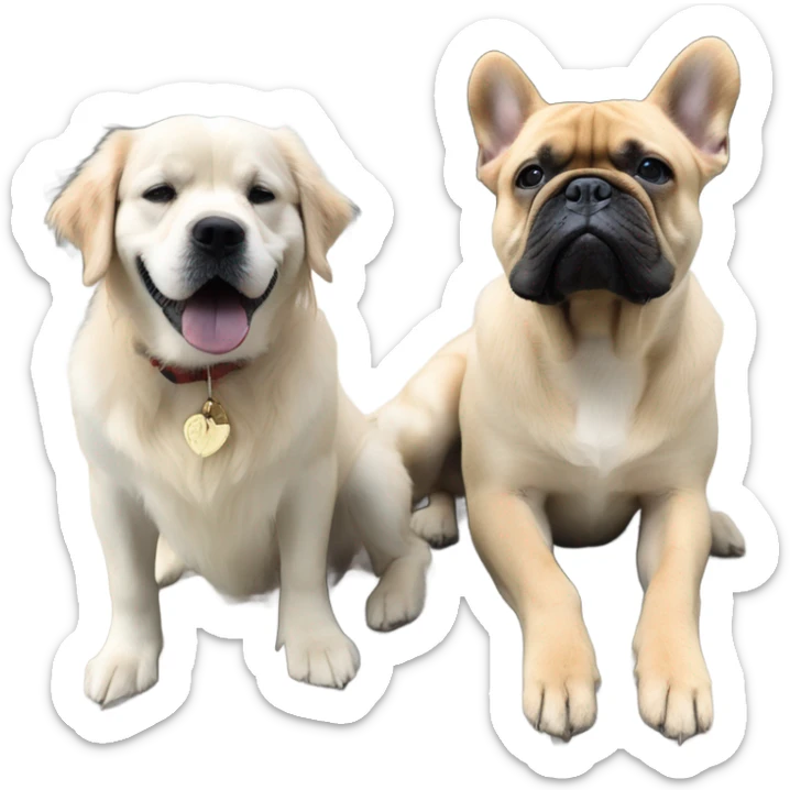 English cream golden retriever and a black frenchie as best friends sticker