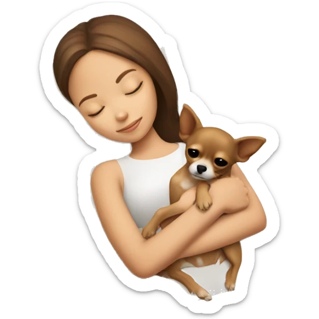 Brown hair girl sleeping with her ALL light brown Chihuahua  sticker