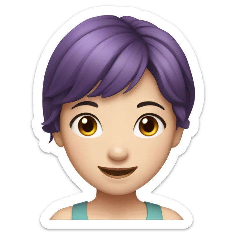 happy face vietnamese girl, black eyes, beautiful smile, short purple hair sticker