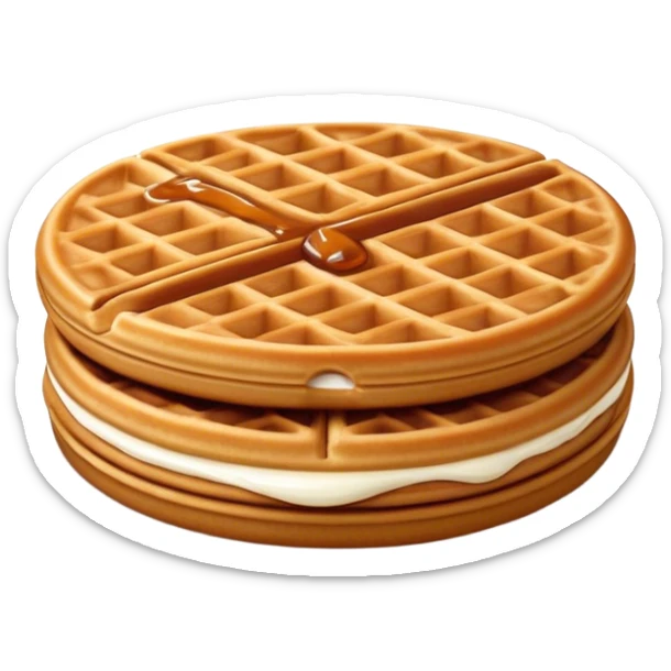 Cinematic Realistic Stroopwafel Dessert Emoji, depicted as a delicate caramel-filled waffle cookie rendered with crisp textures and warm, inviting lighting. sticker