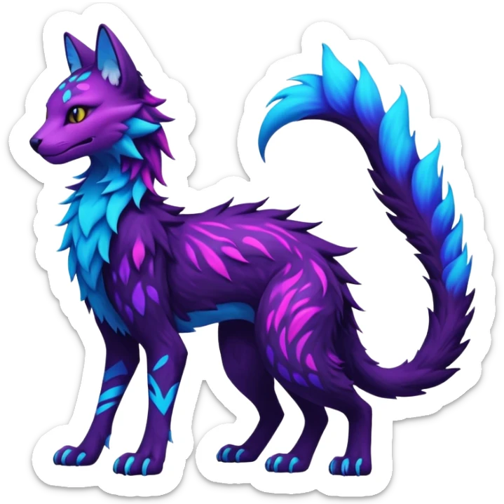 Kawaii dark edgy colorful vibrant neon glowing fantasy feline-vernid-sergal-fursona animal creature with a tufted tail full body with intricate markings  sticker