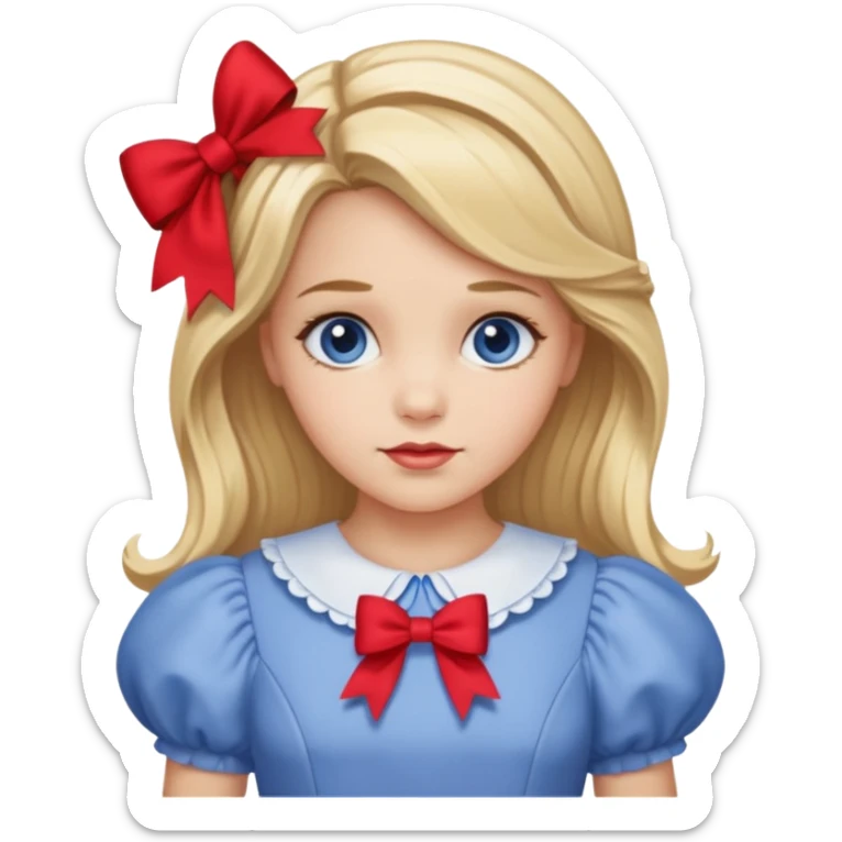 Dorothy Gale from The Land of Oz with long blonde hair, periwinkle outfit, red bow sticker
