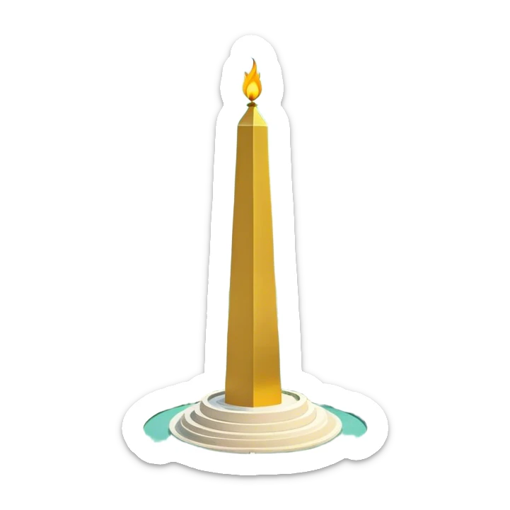 Cinematic Realistic Monas Landmark Emoji, showcasing the National Monument in Jakarta, a towering obelisk with a golden flame, set within a lush park under a clear, radiant sky. sticker