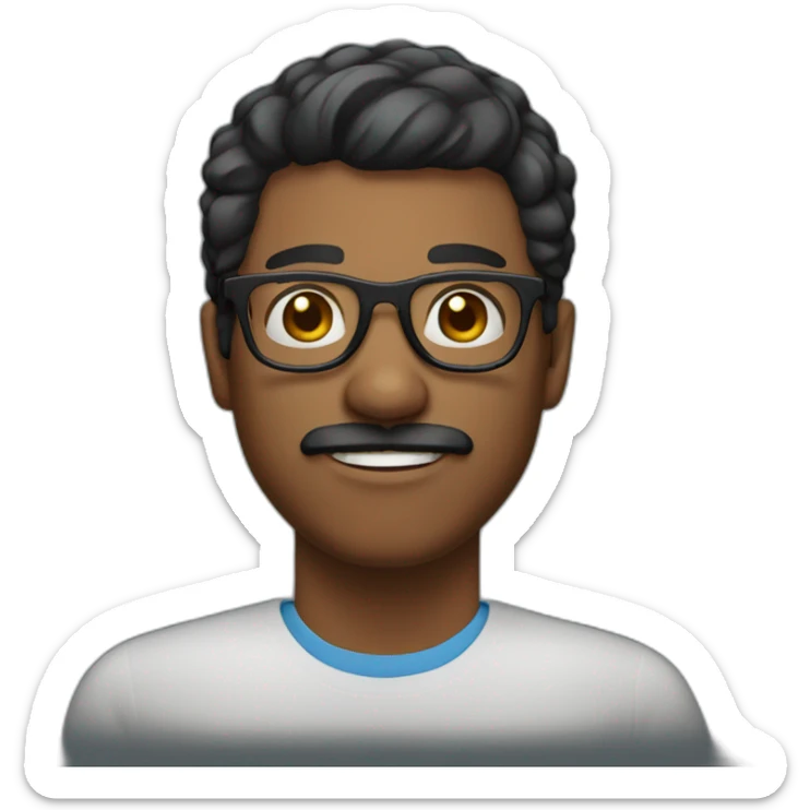 dark skin latino man short hair with glases and moustache sticker