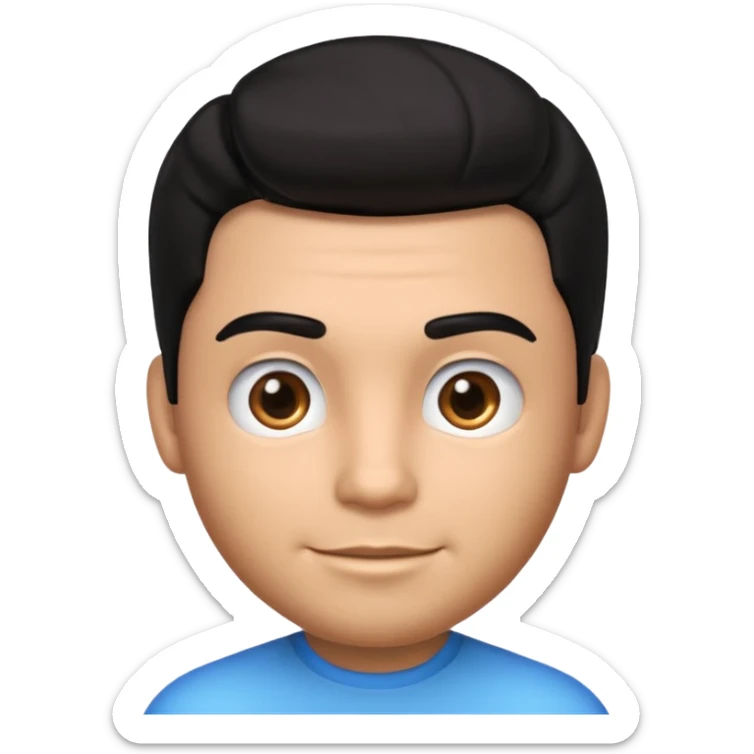 Emoji masculino em estilo 3D / cartoon realista, com pele morena clara, cabelos pretos bem penteados com gel, fios alinhados e com brilho, olhos pretos expressivos, sobrancelhas bem definidas, rosto jovem, expressão simpática e confiante, traços suaves e harmoniosos, sem barba sticker