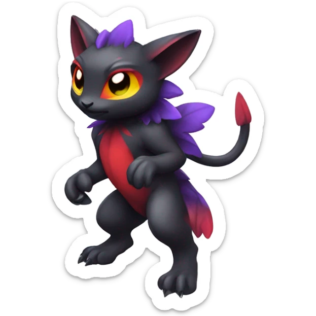 Cute cool dark black red purple yellow animal hybrid Fakemon full body sticker