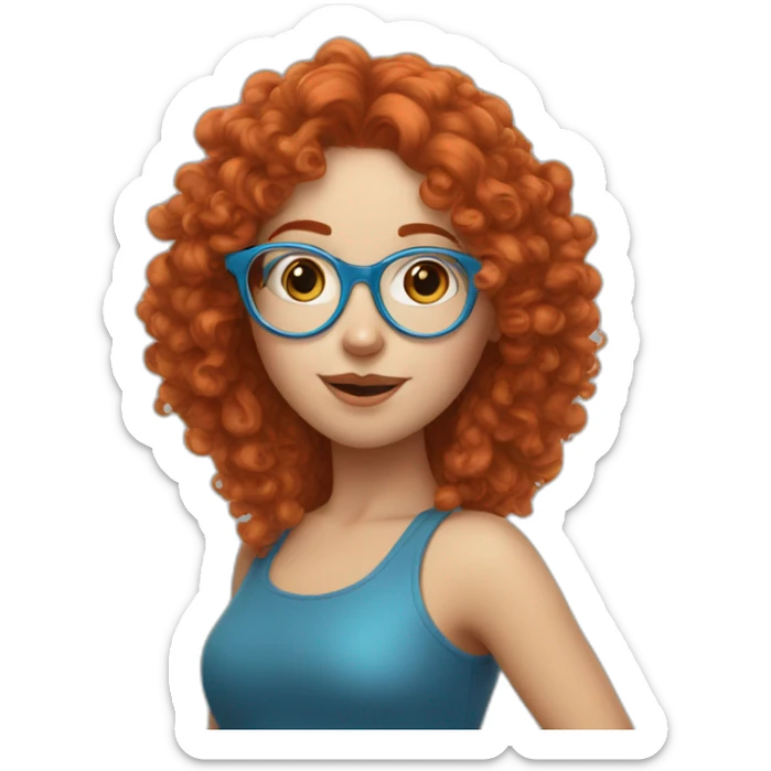 a white girl with curly red hair and blue glasses blowing a kiss sticker