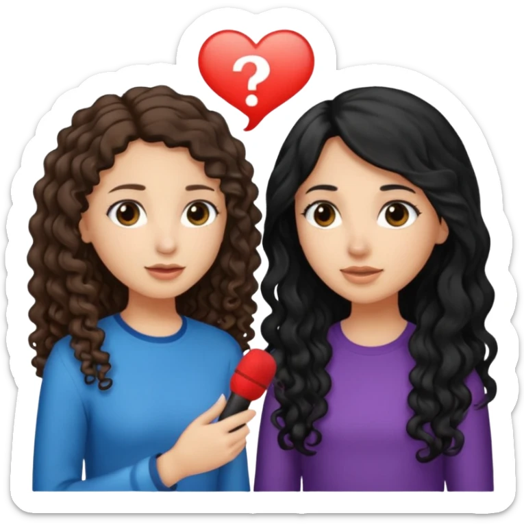 two girls, one girl have a long curly brown hair and the other have a straight black hair, they face to face practice speaking  sticker