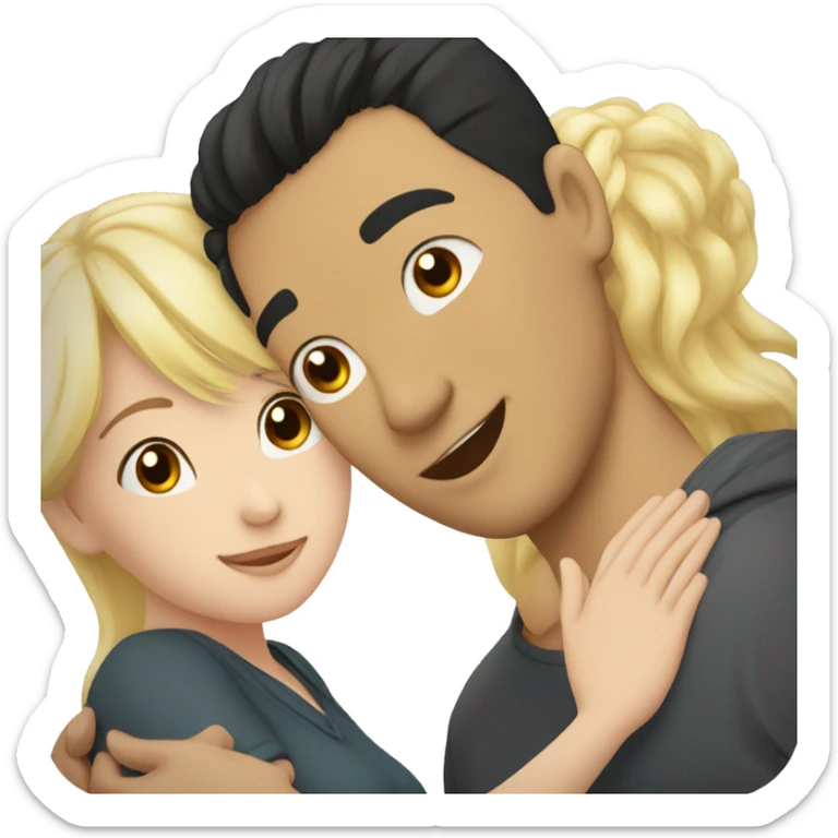 hug to blonde woman and light skined asian man with black hair sticker