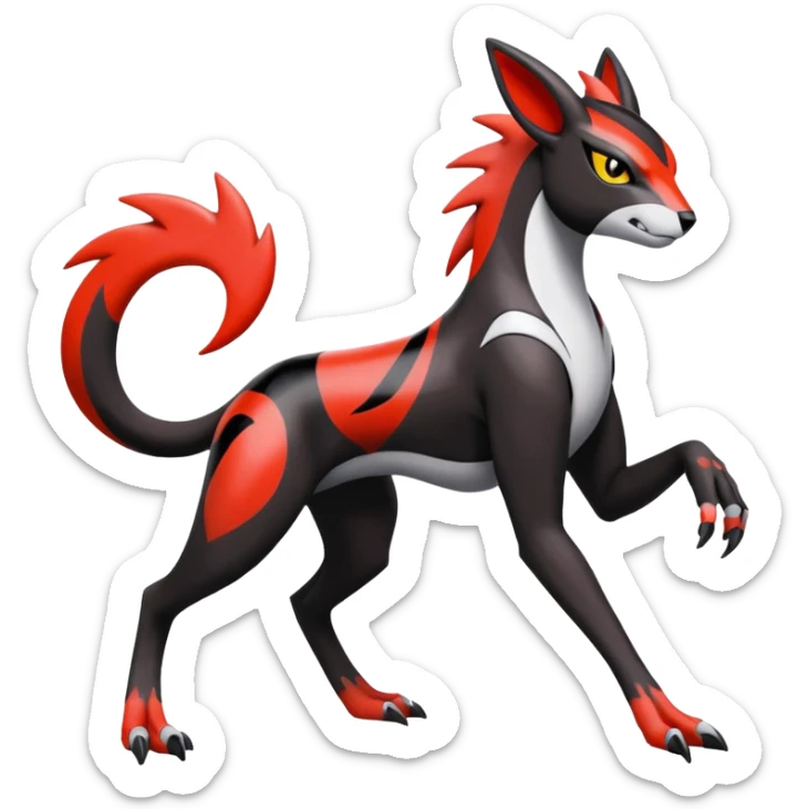 Colorful Meloetta-Houndour-Guilmon-Darkrai-Pokémon-Fakémon-fusion-hybrid-creature with abstract markings sticker