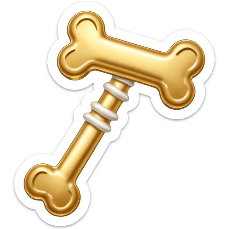 please generate an emoji of a  golden plated dog treat in the shape of a bone sticker