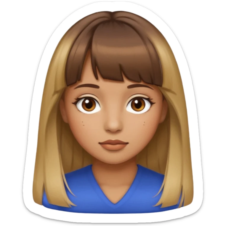 brown hair blonde highlights bangs tan skin girl mole above lip brown eyes sticker
