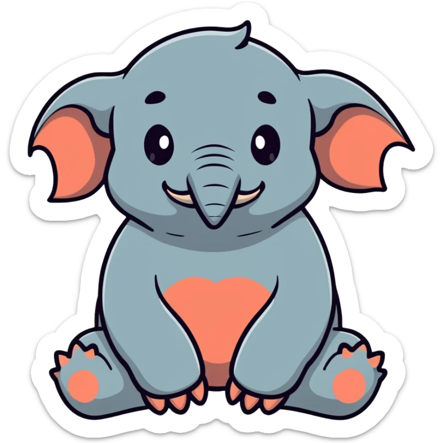WOSH (Homunculus Loxodontus), a gray blob-like creature with wrinkled skin, no neck, tiny hands resting on lap, patiently waiting sticker
