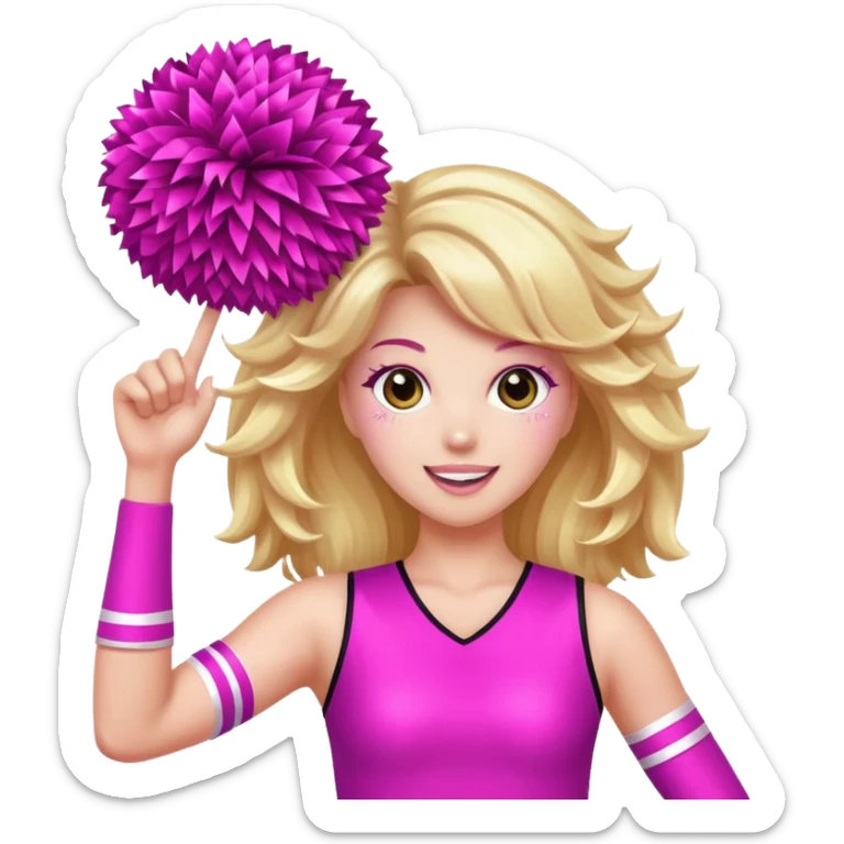 football cheerleader, hold a big cheering pom, pink and twinkle sticker