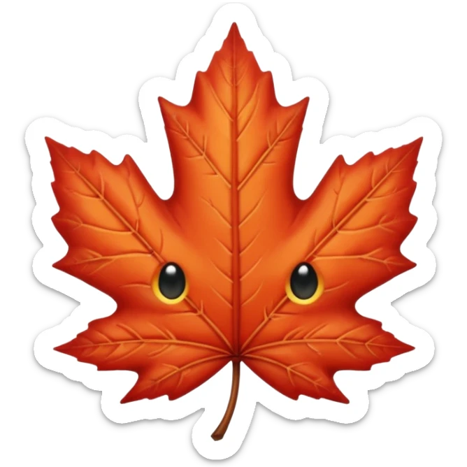 emoji, feuille d'érable couleur vermeille, deux yeux ronds noirs brillants sticker