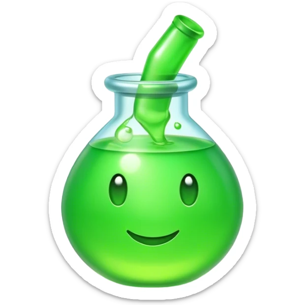 Clash of Clans aesthetic: Cinematic Playful Pixel 3D green health Potion Emoji, rendered in a 3D vector-style similar to standard emojis with minimal shading and bold, simplified shapes. A compact, distinct form with signature details, softly glowing with a pixelated adventure charm. Simplified yet unmistakably iconic, highly detailed and consistent, glowing with a soft radiance and high shine. Stylized with a touch of classic pixel-art charm and a soft glowing outline, capturing the essence of a beloved gaming relic with a friendly, playful manner! sticker