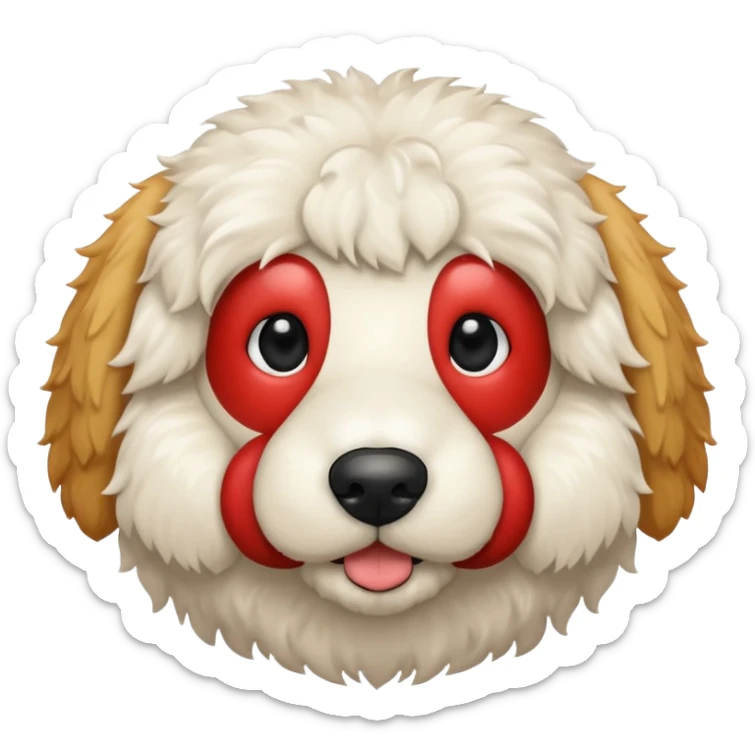 Can you make me an emoji of a white mini golden-doodle no brown in his fur with black eyes? sticker