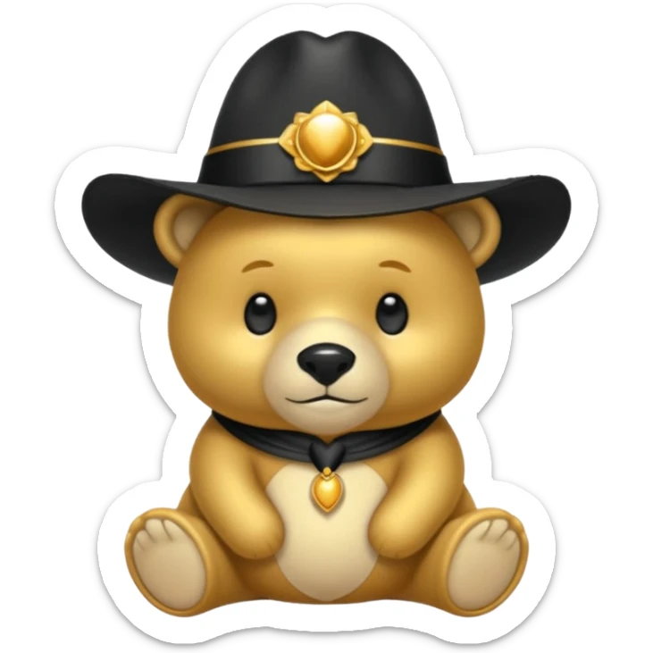 Oso dorado con un sombrero elegante    negro y  en   su cuello un moño negro 🎩 sticker