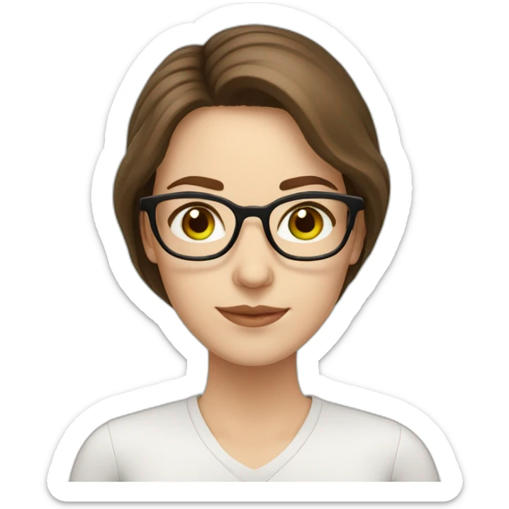 spanish teacher green eyes, white skin, brown long hair with glasses. woman sticker
