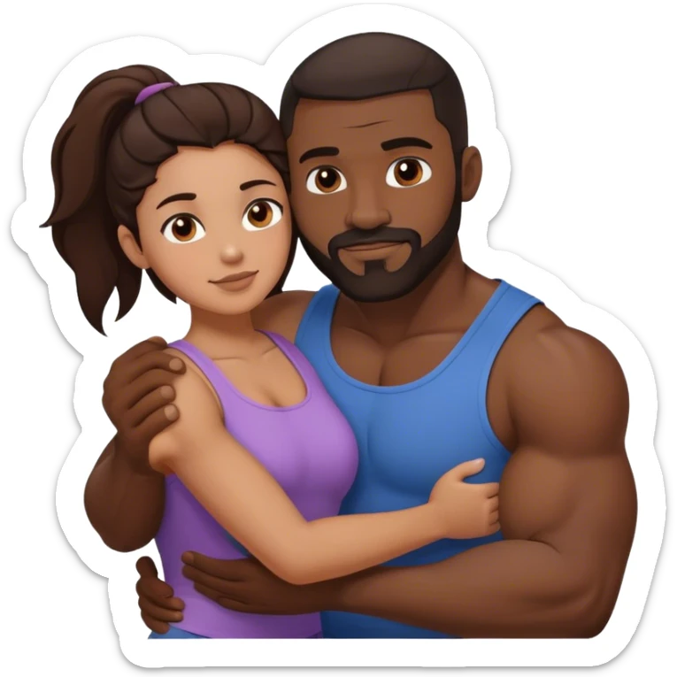 Black man with facial hair and muscles hug small brunette woman sticker