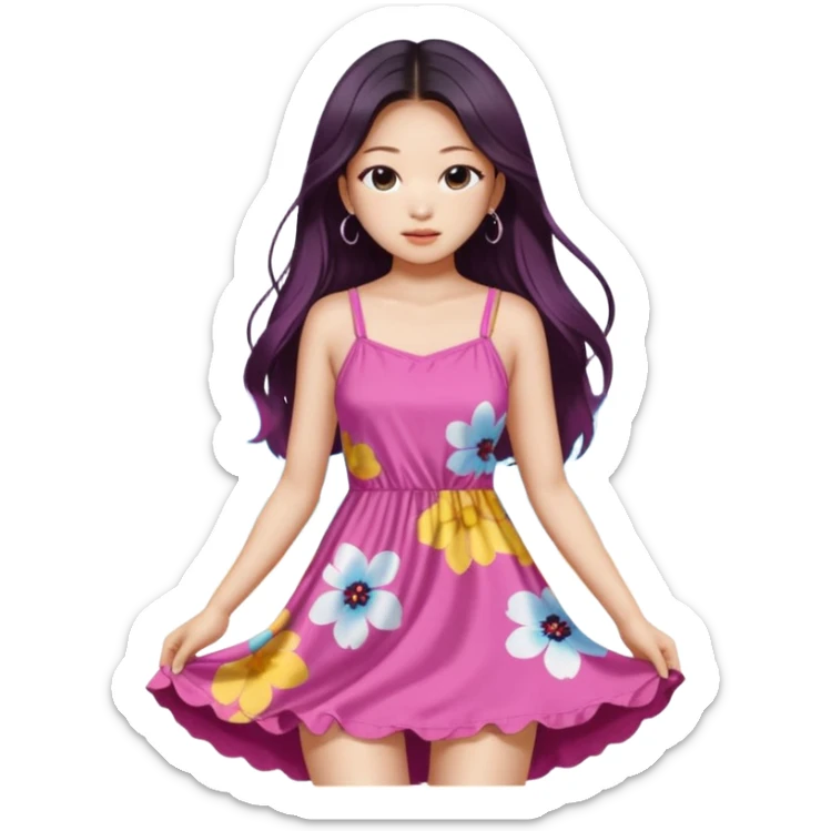 Jennie Kim from Blackpink, medium shot, wearing a stylish beach dress sticker
