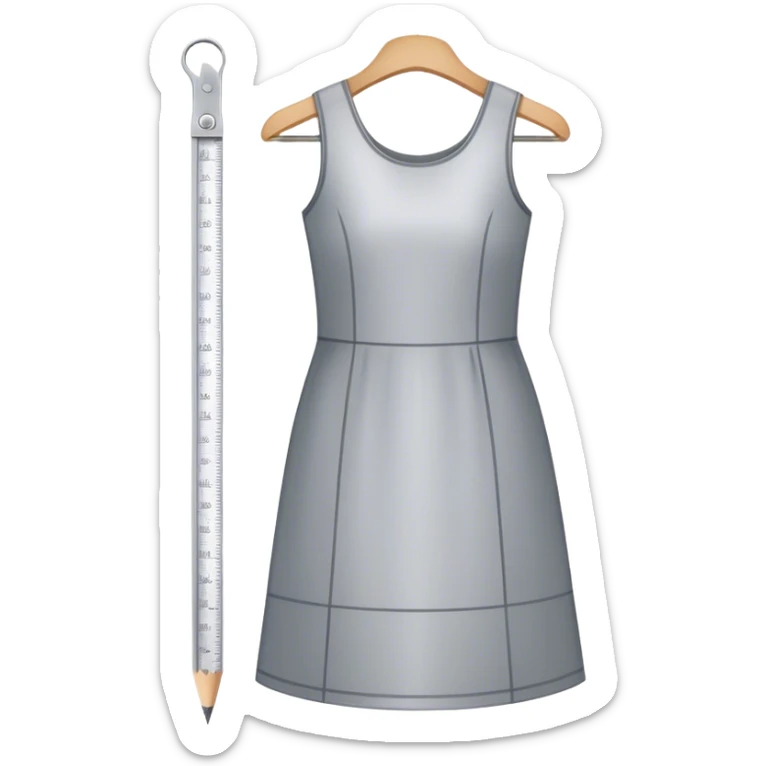 Icon for Fashion Design: a dress pattern with measurements, a ruler and a pencil. The icon should represent the process of designing clothing with a focus on precision and tailoring. Transparent background. sticker
