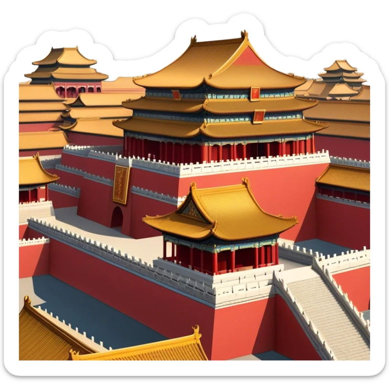 Cinematic Realistic Forbidden City Landmark Emoji, showcasing the imperial palace with iconic red walls and golden roofs rendered with rich textures and regal lighting. sticker