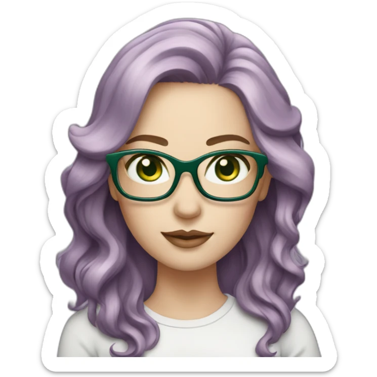 White-curvy-woman-purple-long-wavy-hair-green-eyes-square-glasses sticker