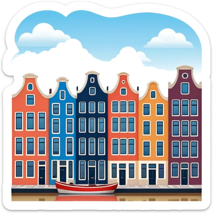 Cinematic Realistic Amsterdam Canal Houses Landmark Emoji, featuring narrow, gabled facades in vibrant colors. sticker
