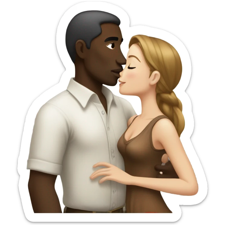 Balinese dark-skinned guy kisses a white-skinned Russian girl but with brown hair sticker