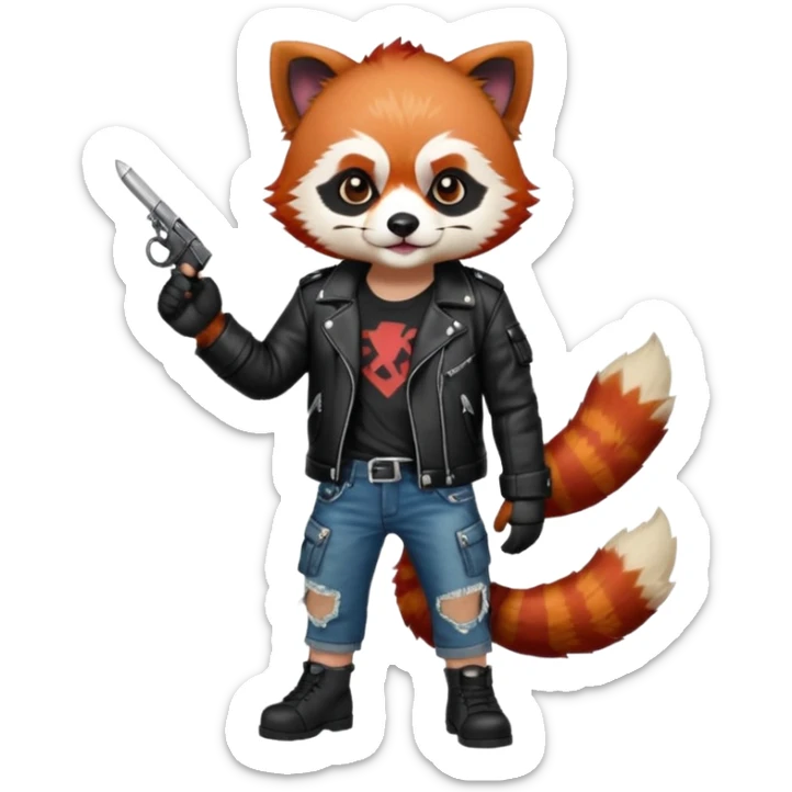 full body punk red panda with red and black hair with a blunt in hand  sticker