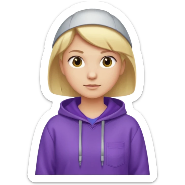 Crea un emoji de un electricista, chico rubio pelo corto hacia al lado, sin gafas, con sudadera morada y nombre empresa INDYDES sticker