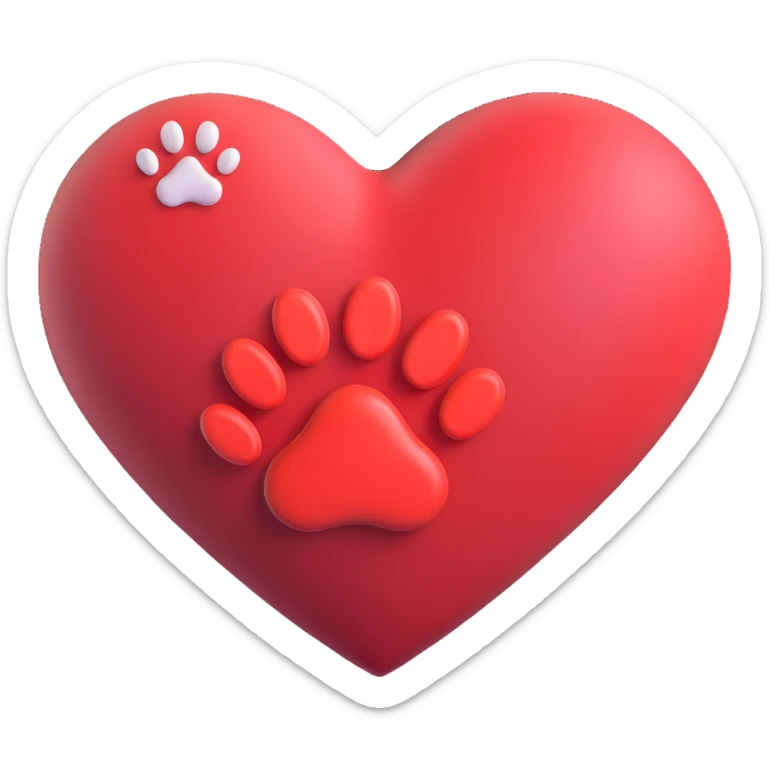 3D emoji-style heart with a dog paw print inside, visually merging dog and heart for a tab icon sticker