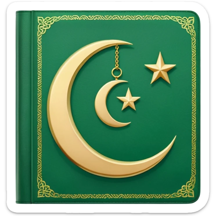 Closed Quran with the Islamic Symbol on it (moon and star) green from left to right sticker