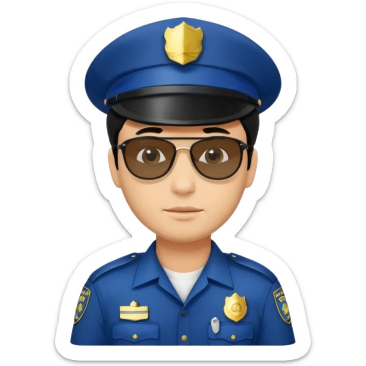 man police with hair style and hats and sun glasses black dress sticker