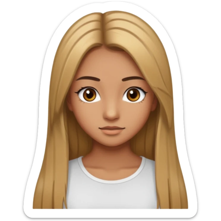 make a teenage 17 year old woman emoji with straight long brown hair and blonde highlights and brown eyes with pretty eyelashes wearing a white top  sticker