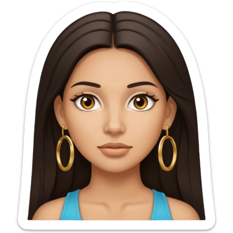 Attractive tan hispanic woman with a wide face, baddie look, Long straight dark hair and gold hoop earrings and brown eyes sticker