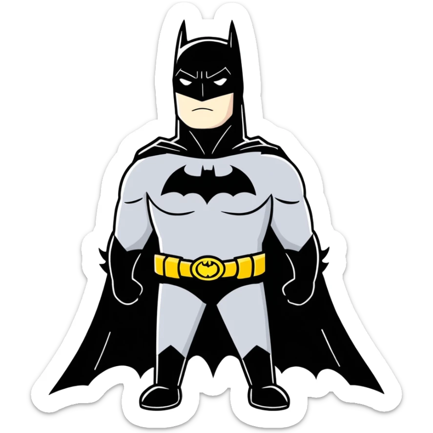 Best Batman character in all-black costume, all scenes  at night, cartoonish sticker style sticker
