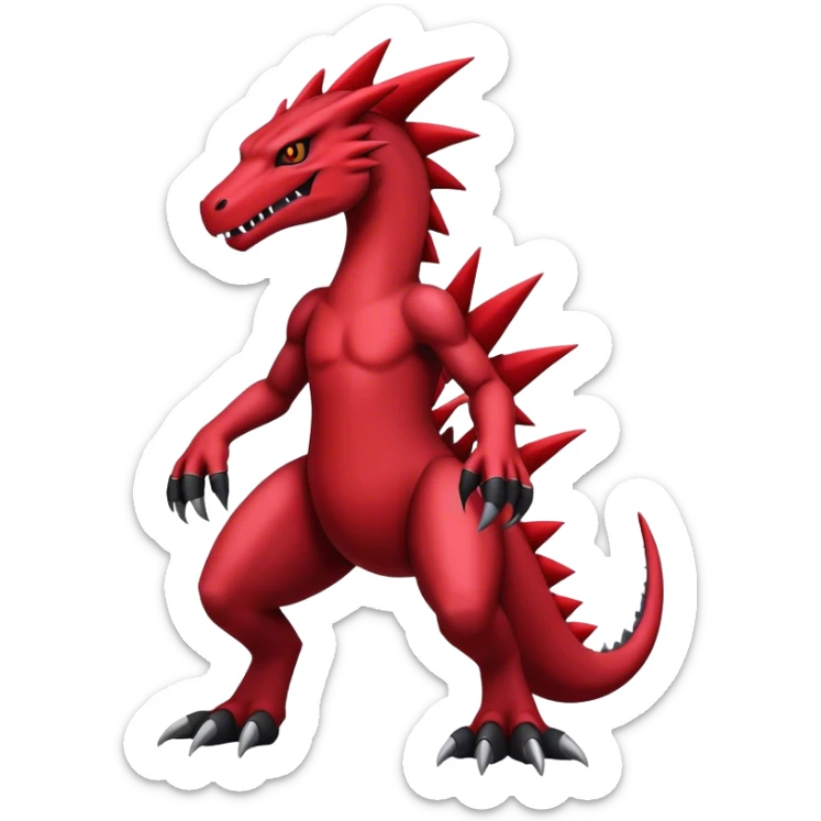 Badass cool edgy black and red salazzle-Guilmon-tyranitar-hybrid, full body sticker