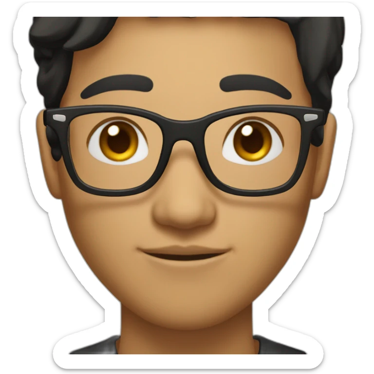 a dimaond shaped face with glasses clear face short hair wheaty skin tone  and black hair sticker