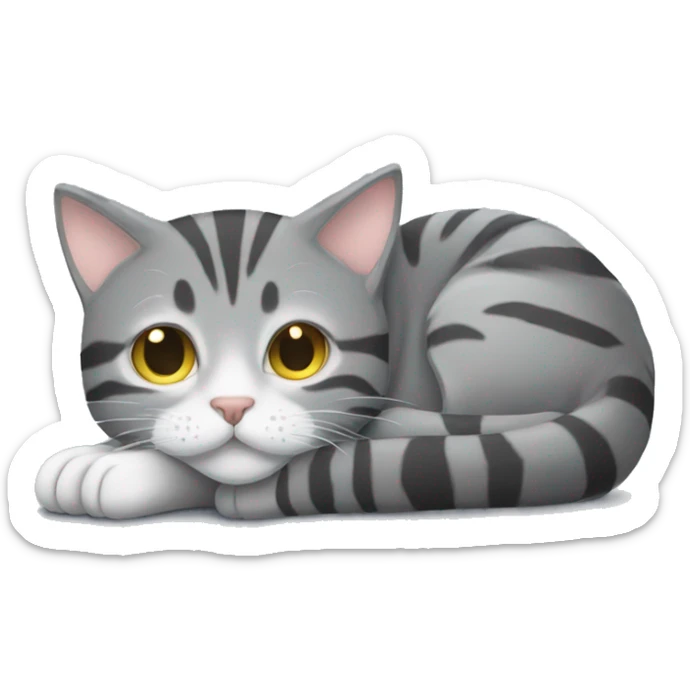 grey tabby cat curled up asleep sticker