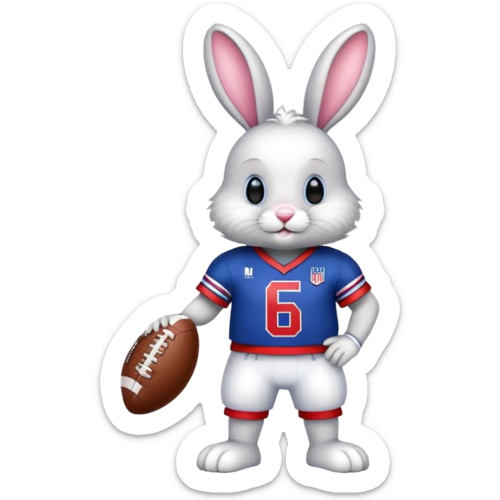Easter bunny in red white and blue football uniform on with USA on front of uniform  sticker