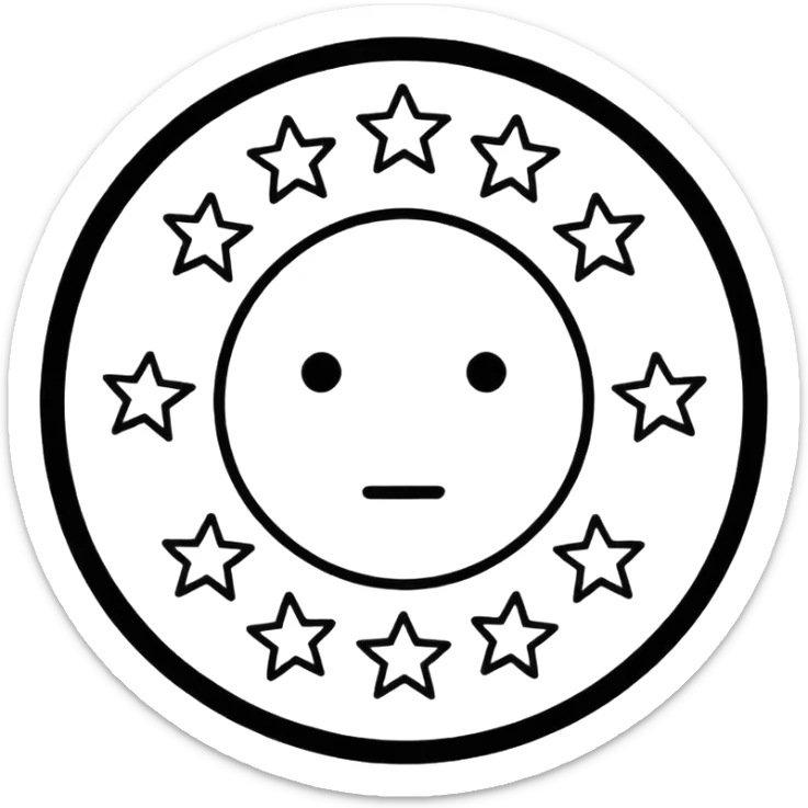 Can u make a emoji with 15 stars in a circle no face no nothin just lines and nothing in the middle and the stars have nothing it in too just lines black and white sticker