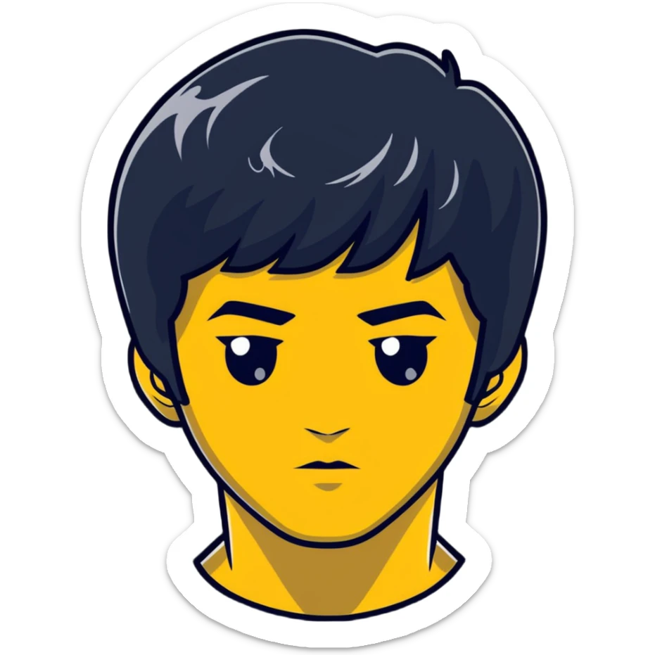 Bruce Lee with realistic facial structure and accurate head shape, chest up portrait sticker