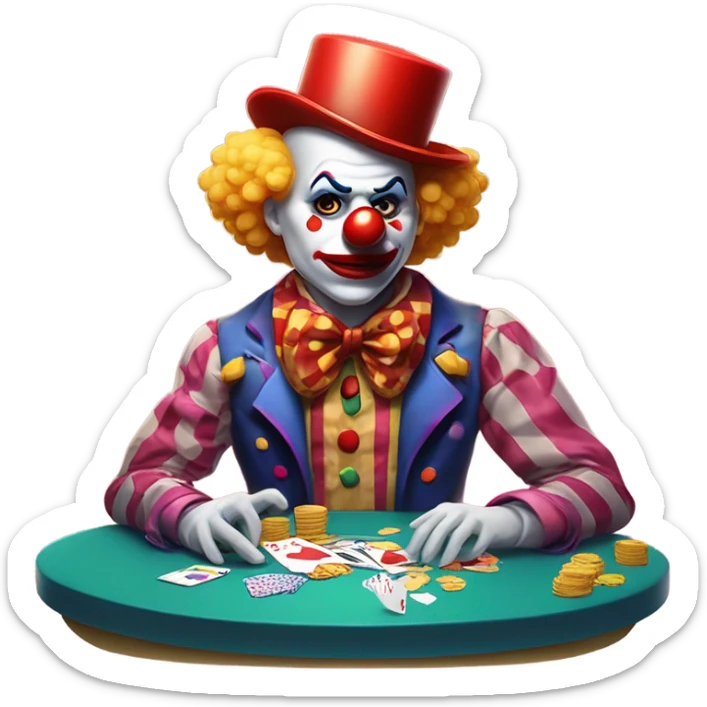 Sad cute clown loses money at casino blackjack with date sticker