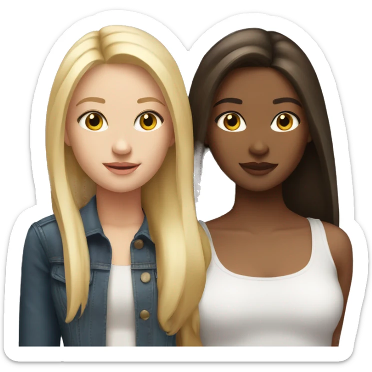 2 girls. Blonde and brunette, straight hair long, beautiful  sticker