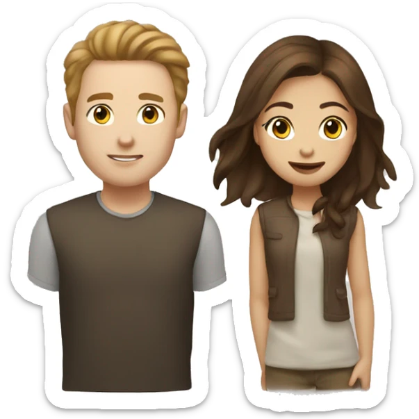 Brown haird asian girl with brown hair white guy sticker