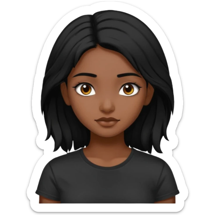 a pretty dark  indian bratz girl with messy dark black hair, wearing a black tee. sticker