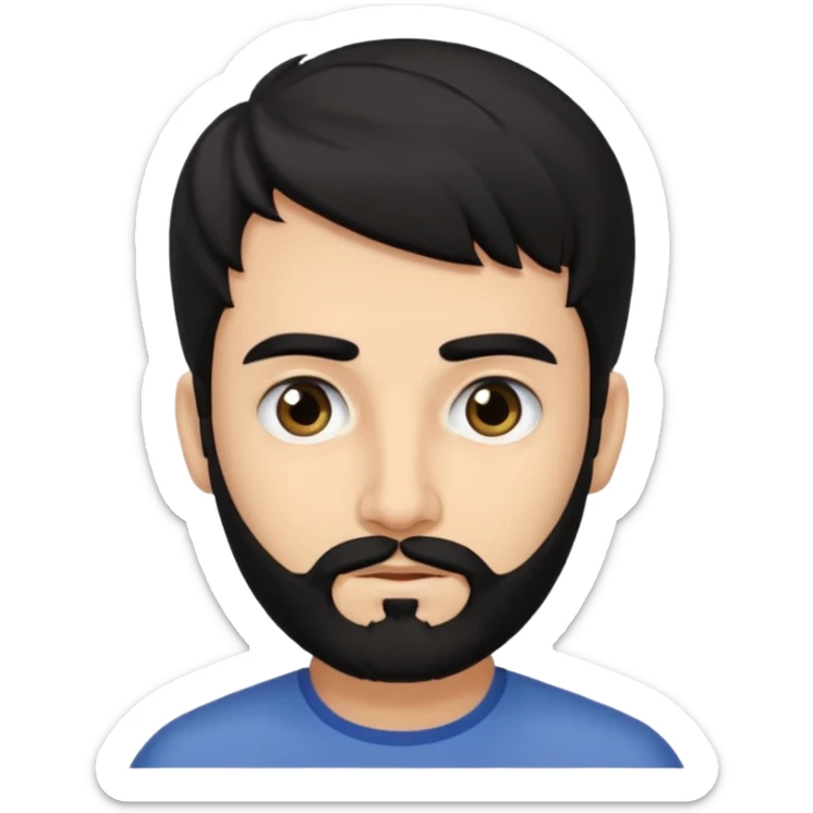 young fair skin Pakistani man with black beard wavy hair and squinted eyes and thick eyebrows sticker