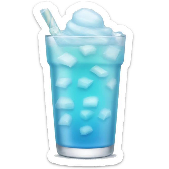 pastel blue drink with lots of ice and frosted glass sticker